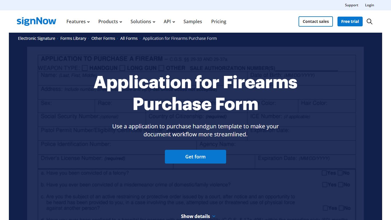 Get and Sign Application to Purchase Handgun Form